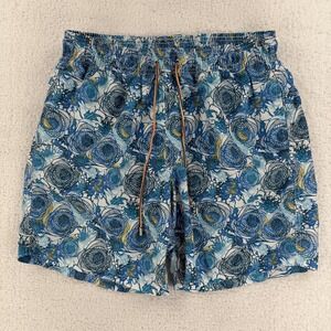 Bugatchi Swim Shorts Mens Large Blue Floral Tropical Trunks Mesh Lined Beach